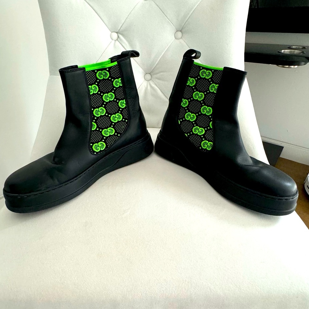 🔥MEN’S GUCCI CHELSEA GG LEATHER BOOT🔥 US Size 9.5🔥BLACK AND GREEN❣️ MAKE OFFER - Picture 5 of 12